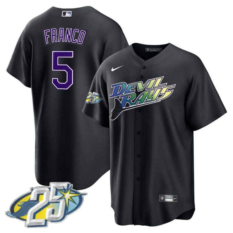 wander franco 5 tampa bay rays 25th anniversary patch men jersey black