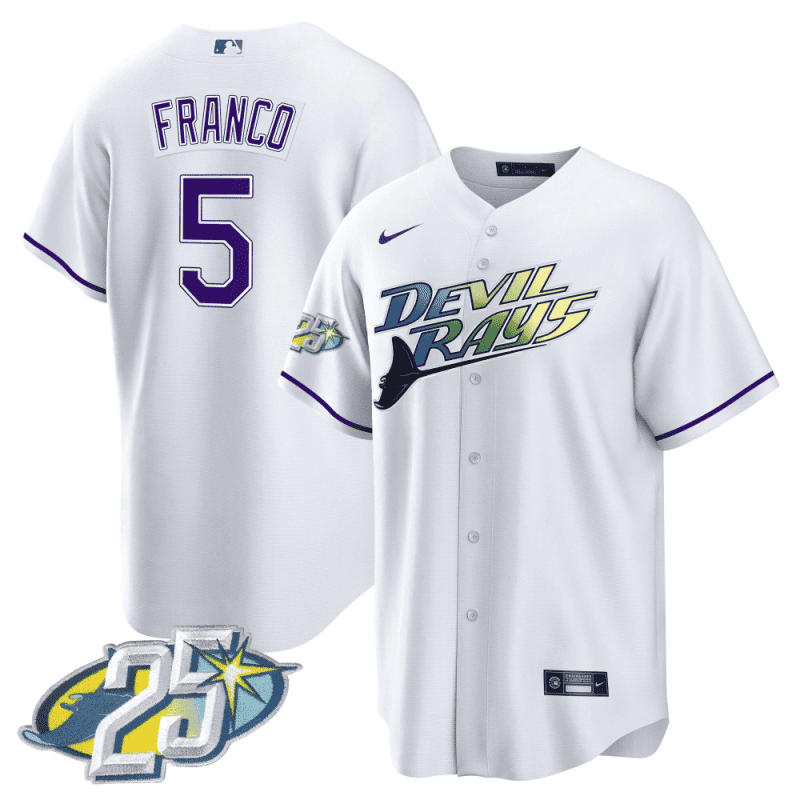 wander franco 5 tampa bay rays 25th anniversary patch men jersey white