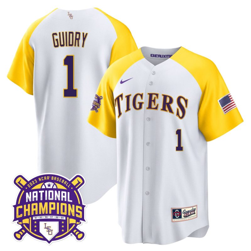 weylin guidry 1 lsu tigers 2023 color sleeves champions baseball men jersey white alternate