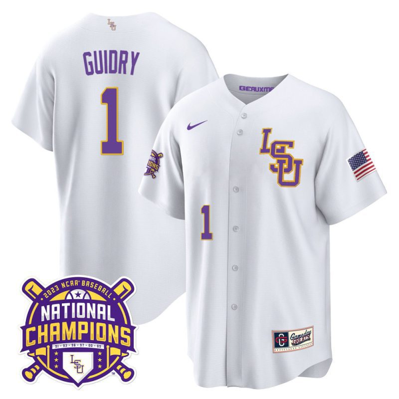 weylin guidry 1 lsu tigers 2023 national champions baseball men jersey white lsu