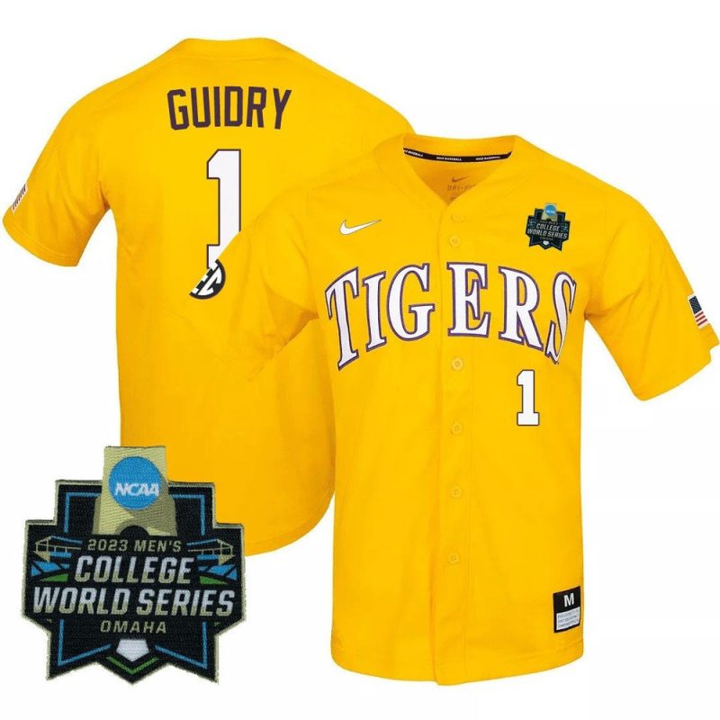 weylin guidry 1 lsu tigers college world series baseball men jersey yellow