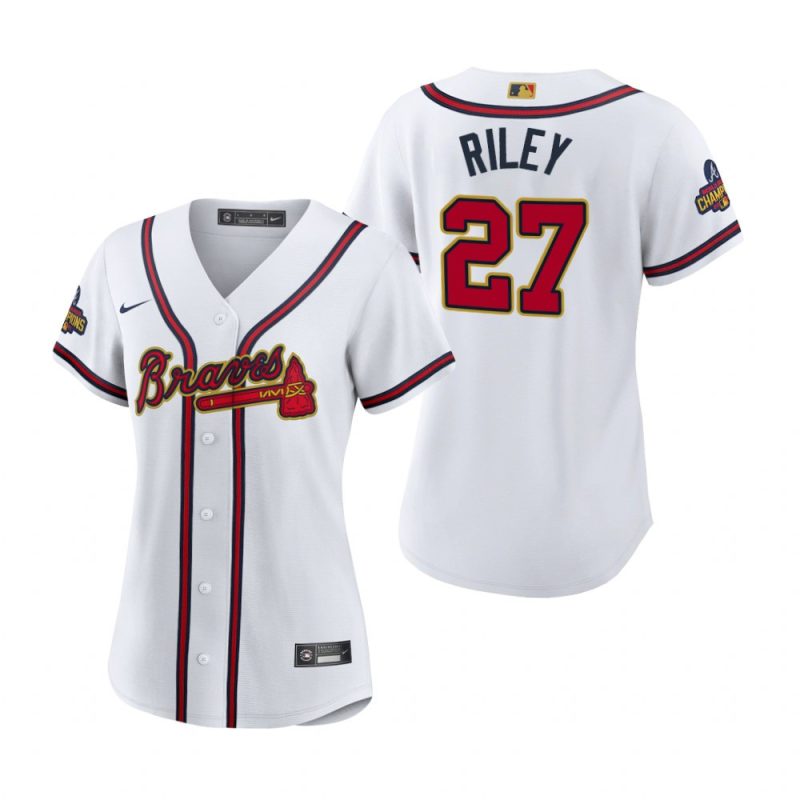 womens austin riley 27 atlanta braves white 2022 gold program jersey