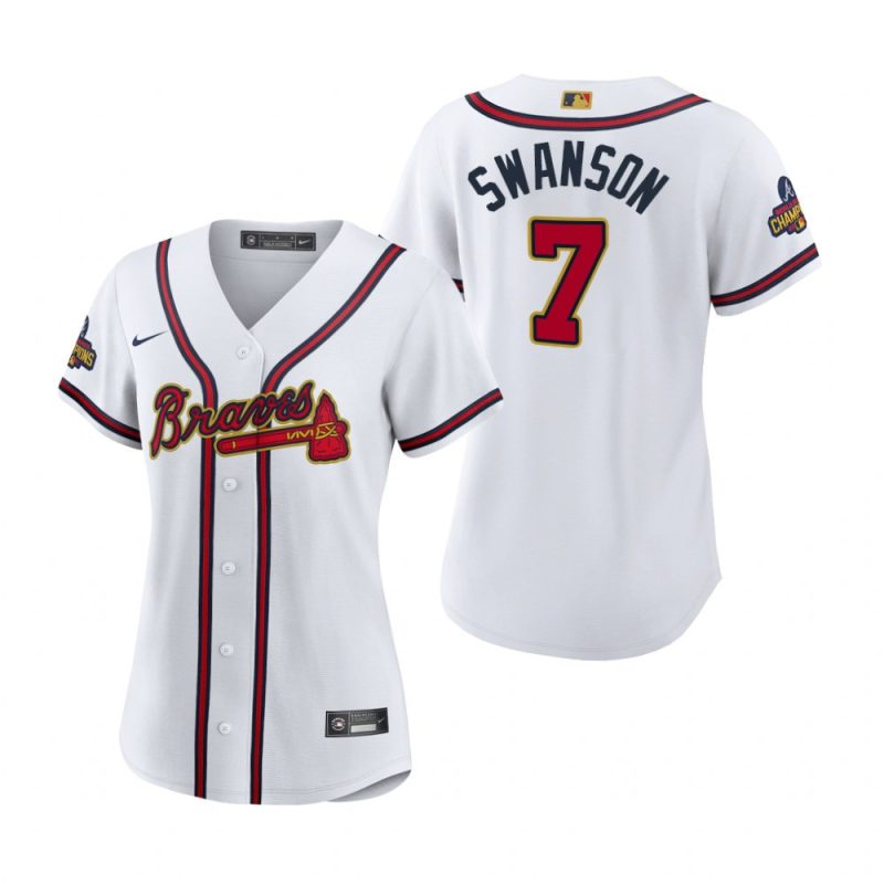 womens dansby swanson 7 atlanta braves white 2022 gold program jersey