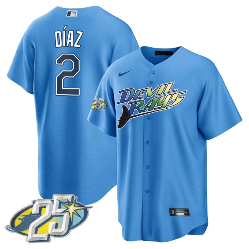 yandy diaz 2 tampa bay rays 25th anniversary patch men jersey light blue