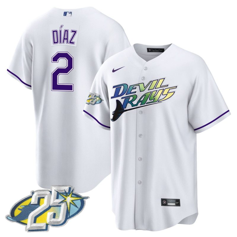 yandy diaz 2 tampa bay rays 25th anniversary patch men jersey white