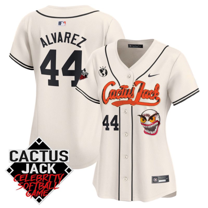 yordan alvarez 44 houston astros cactus jack celebrity softball game patch women jersey cream