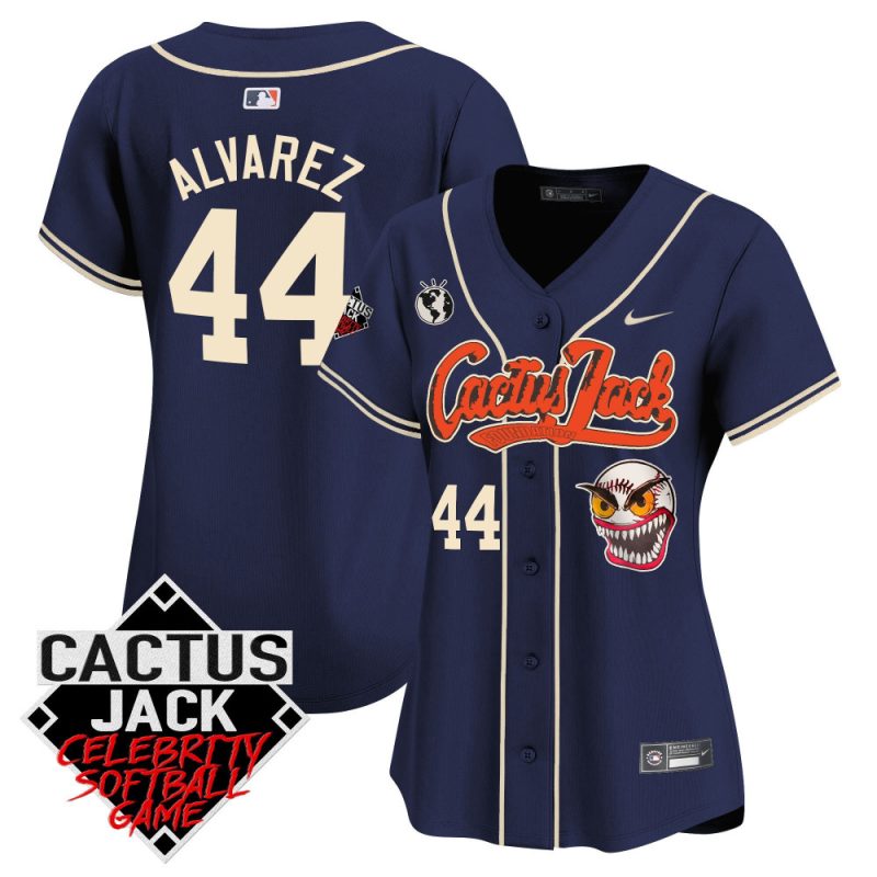 yordan alvarez 44 houston astros cactus jack celebrity softball game patch women jersey navy