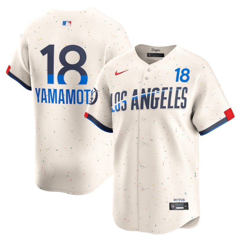 yoshinobu yamamoto 18 los angeles dodgers 2024 city connect limited men jersey cream