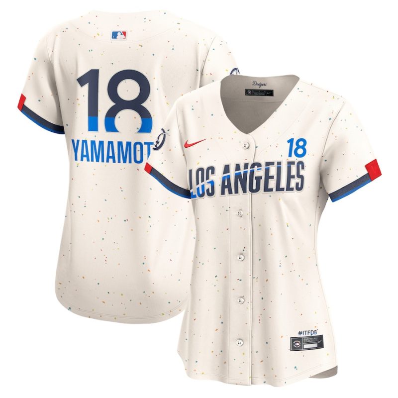 yoshinobu yamamoto 18 los angeles dodgers 2024 city connect limited women jersey cream