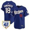 yoshinobu yamamoto 18 los angeles dodgers 2024 jackie robinson patch men jersey royal