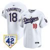 yoshinobu yamamoto 18 los angeles dodgers 2024 jackie robinson patch men jersey white