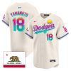 yoshinobu yamamoto 18 los angeles dodgers 2024 los angeles city style california republic patch men jersey cream