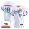 yoshinobu yamamoto 18 los angeles dodgers 2024 los angeles city style california republic patch men jersey white