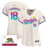 yoshinobu yamamoto 18 los angeles dodgers 2024 los angeles city style california republic patch women jersey cream