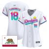 yoshinobu yamamoto 18 los angeles dodgers 2024 los angeles city style california republic patch women jersey white