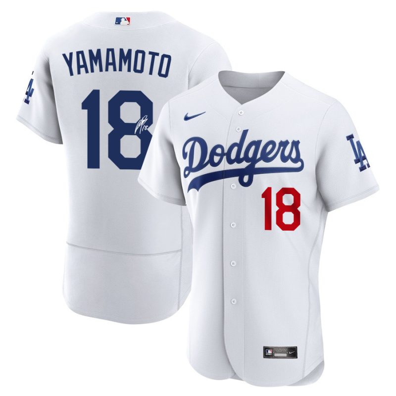 yoshinobu yamamoto 18 signed los angeles dodgers home elite men jersey white