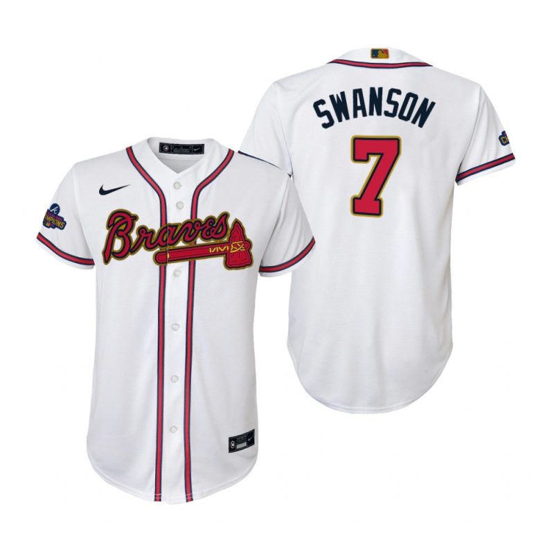 youth dansby swanson 7 atlanta braves white 2022 gold program jersey