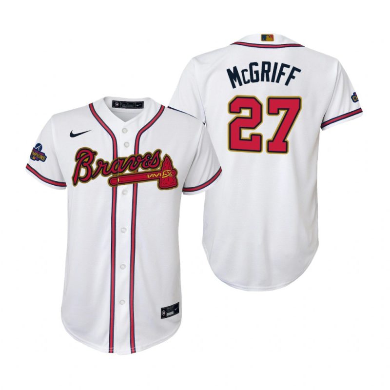 youth fred mcgriff 27 atlanta braves white 2022 gold program jersey