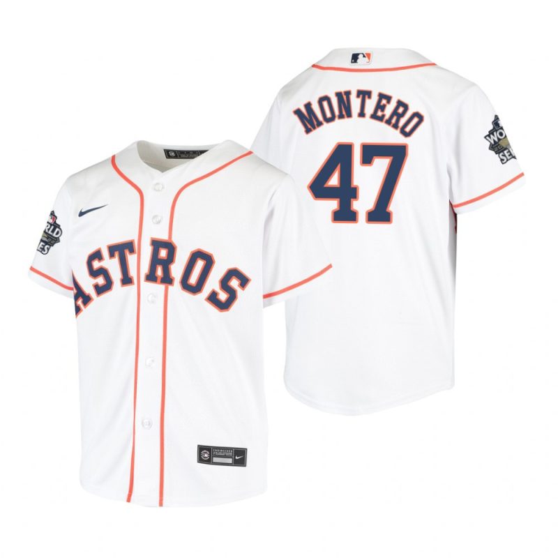 youth houston astros rafael montero 47 white 2022 world series jersey