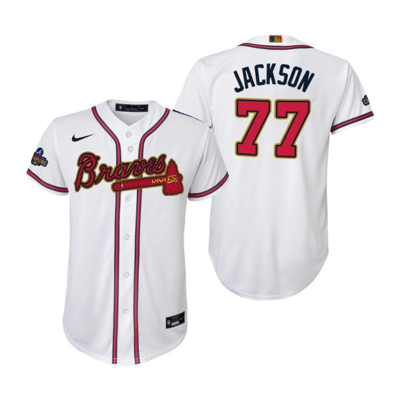 youth luke jackson 77 atlanta braves white 2022 gold program jersey