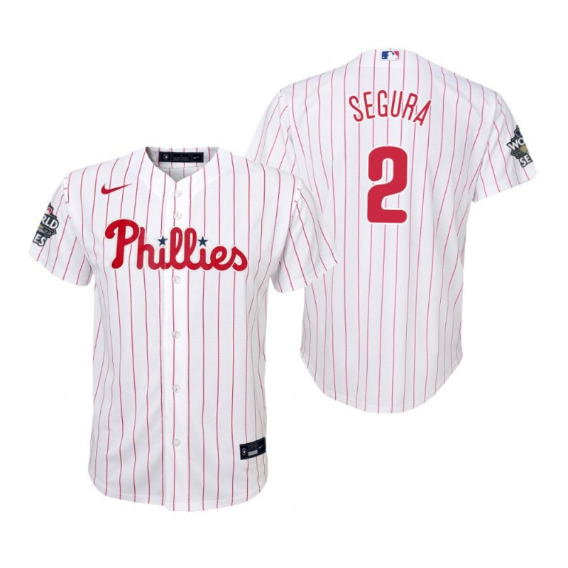 youth philadelphia phillies jean segura 2 white 2022 world series jersey