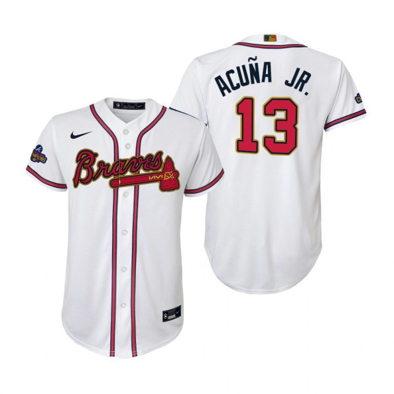 youth ronald acuna jr 13 atlanta braves white 2022 gold program jersey